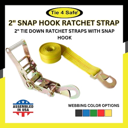 Tie 4 Safe 2" x 10' Ratchet Strap w/Snap Hook for Car Hauler Flatbed Trailer Wrecker Yellow, 6PK RT43-10-Y-C-6